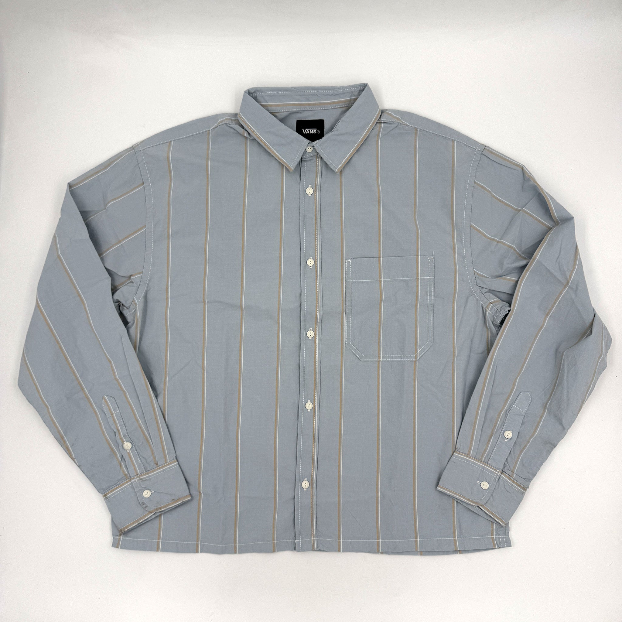 Striped Straight Hem LS Oxford Shirt (Soft Slate)