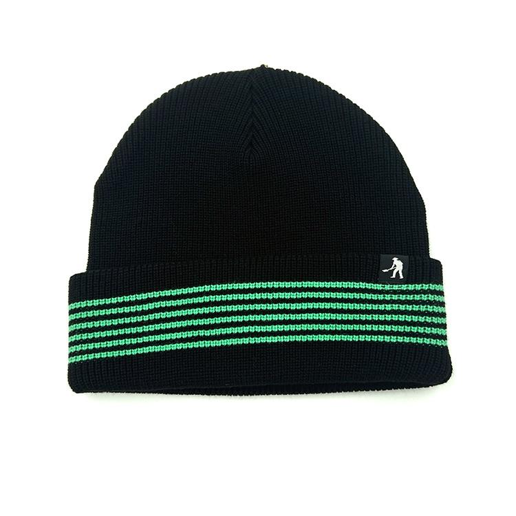 Organic Cotton Knit Beanie (Black/Green)