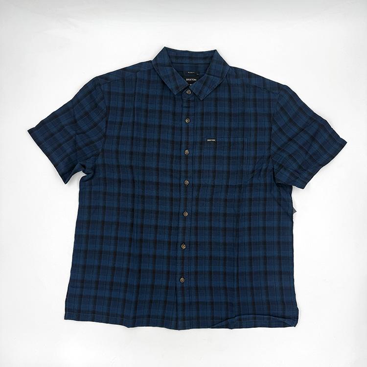 Cru Linen Blend Plaid S/S Woven (Dark Blue/Black Plaid)