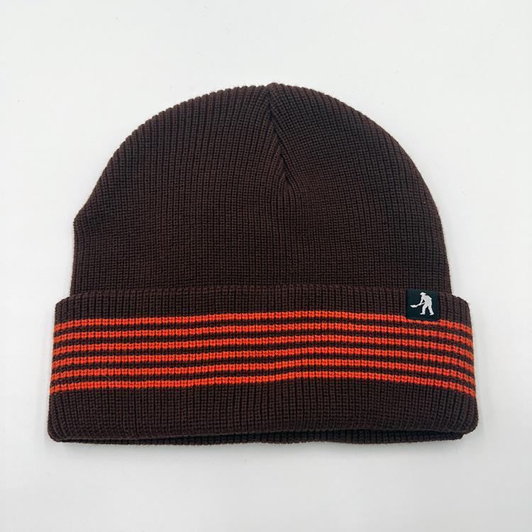 Organic Cotton Knit Beanie (Chocolate/Orange)