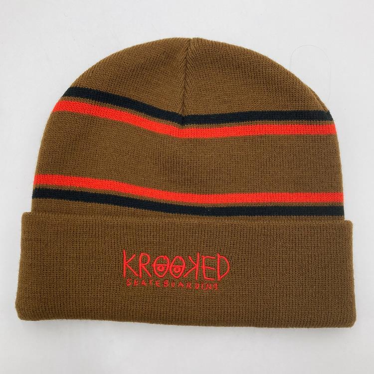 Eyes Cuff Beanie (Brown/Red)