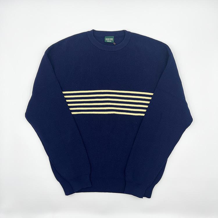 Organic Cotton Knit Sweater (Navy/Cream)