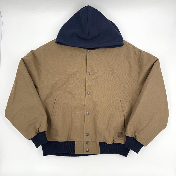 Canvas Hooded Bomber Jacket (Khaki/Mood Indigo)