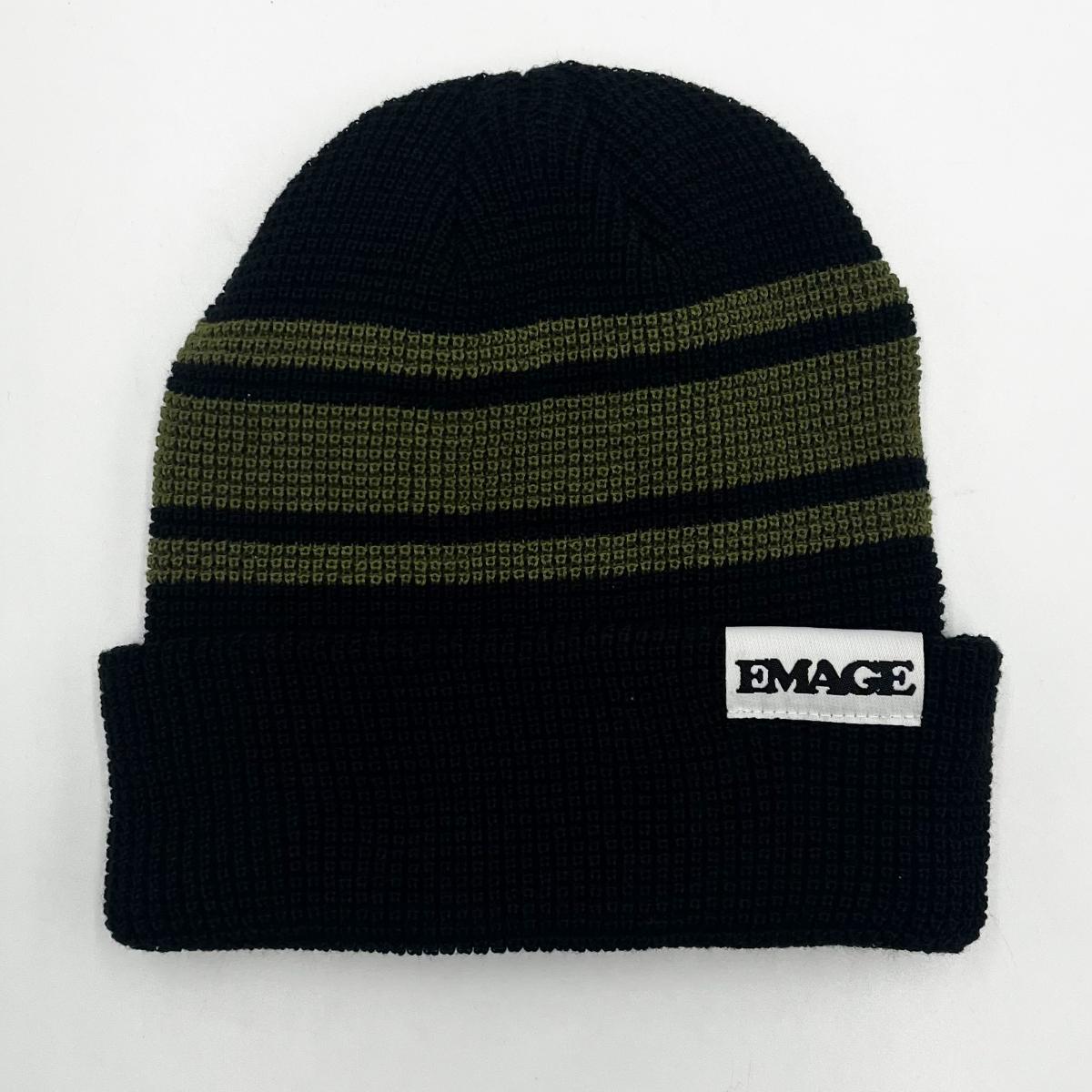 Stripe Cuff Beanie (Black/Olive)