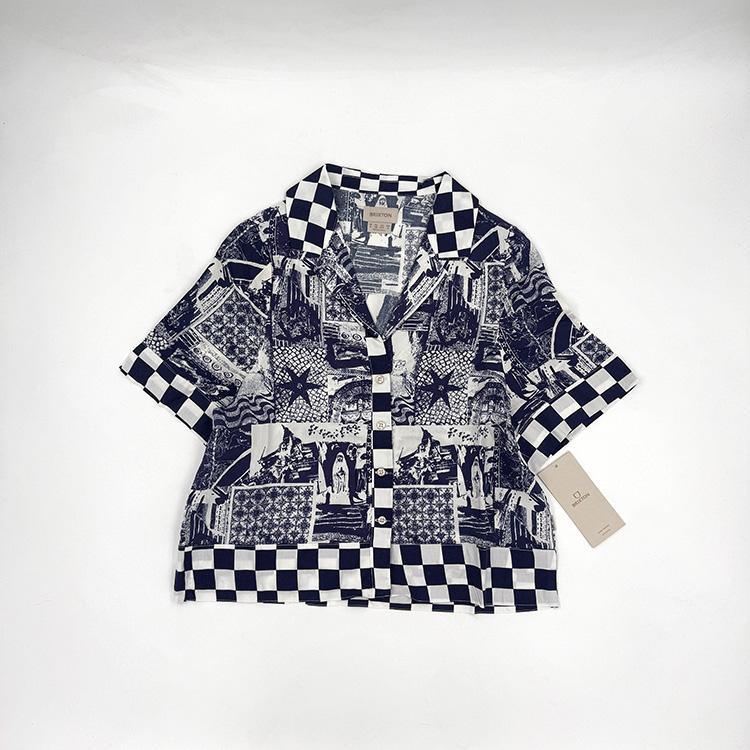 O Mar Button Down S/S (Navy/White Collage)